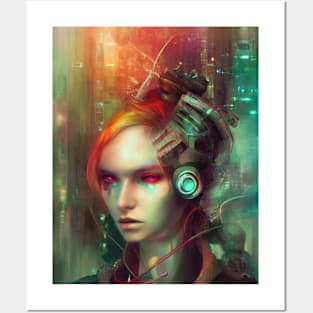 Red Cyberpunk Girl Posters and Art